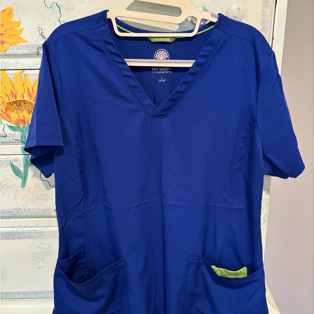 HH Works Galaxy Blue V-Neck Scrub Top with Pockets